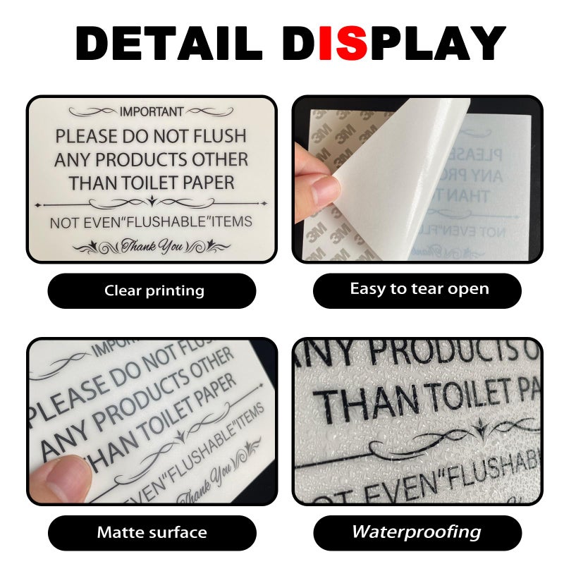 LONGMUU Please Do Not Flush Sign for Bathroom, Waterproof Do Not Flush Anything Except Toilet Paper Sign Self-adhesive Restroom Etiquette Sticker for Business and Home(White) - Image 5